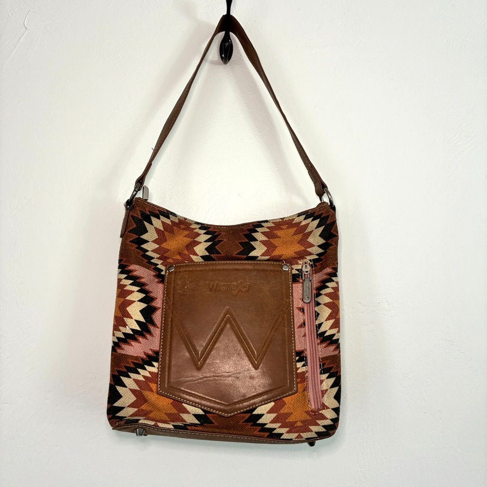 Wrangler Shoulder Bag Womens Faux Leather Aztec Western Boho Festival Folk‎ Tote